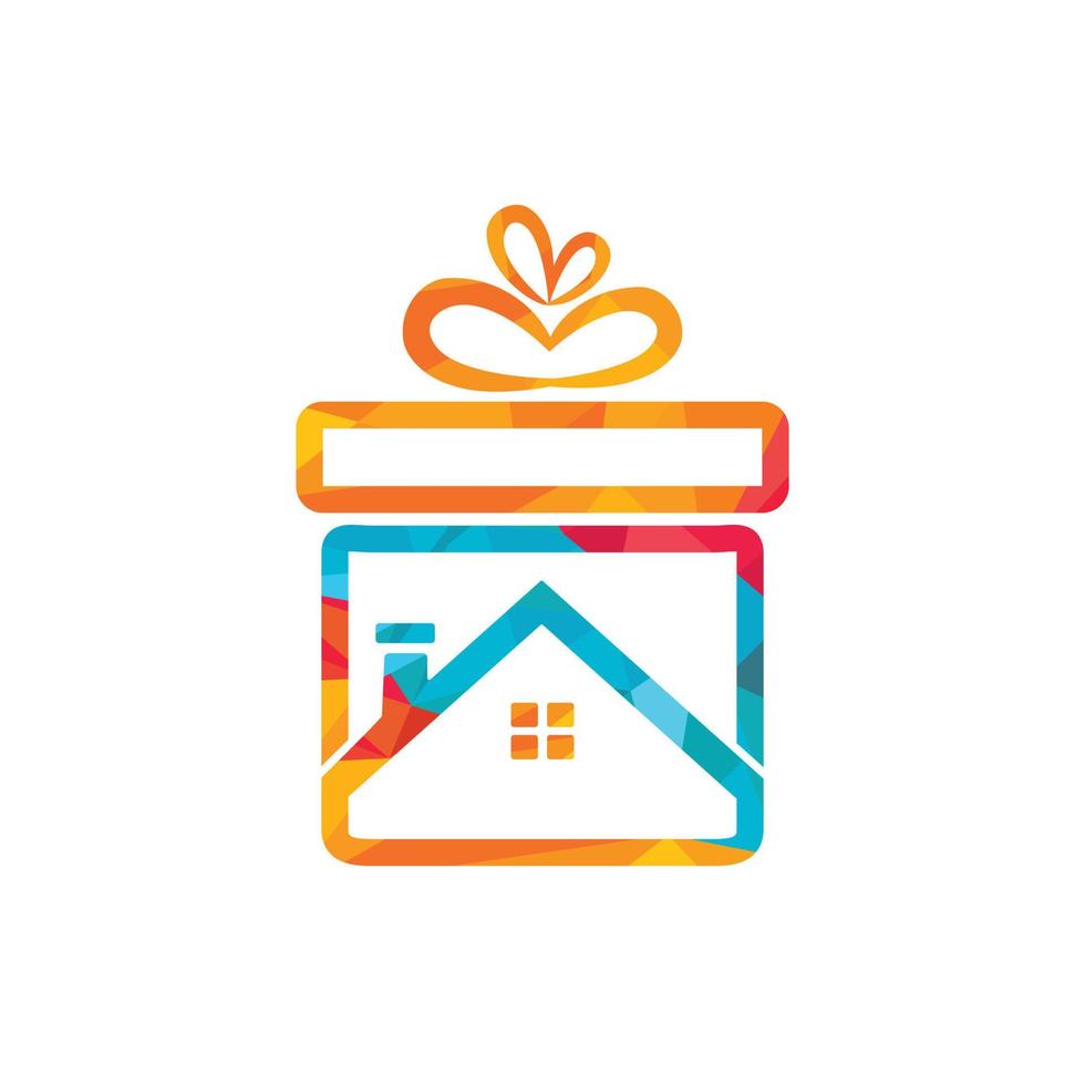 Gift home vector logo design. illustration of house logo vector sign with a gift ribbon symbol on it.