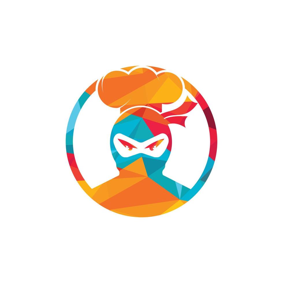 Diseño del logotipo vectorial del chef ninja. ninja con icono de sombrero de chef. vector