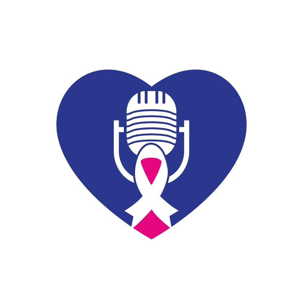 Breast cancer awareness podcast icon logo concept. Pink ribbon and podcast icon logo. vector