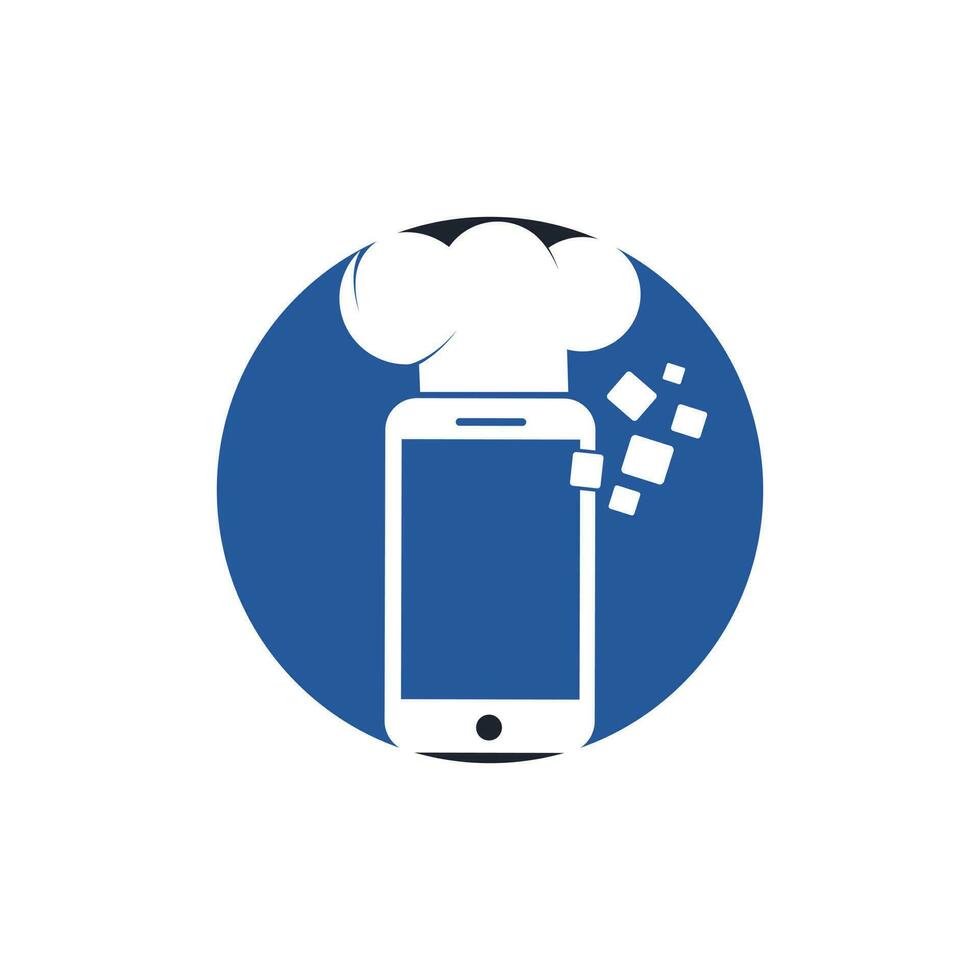 diseño de vector de logotipo de chef móvil. comida teléfono en línea logo vector icono ilustración.
