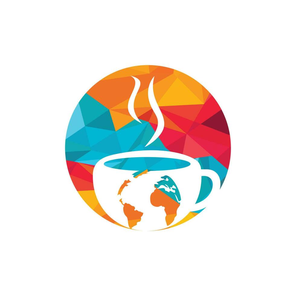 Creative Coffee cup with globe map vector logo design template.