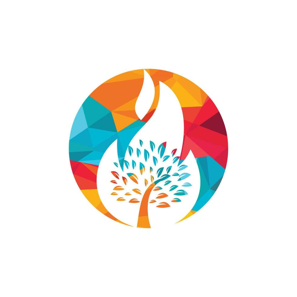 Fire tree vector logo design template. Flame nature icon logo concept.