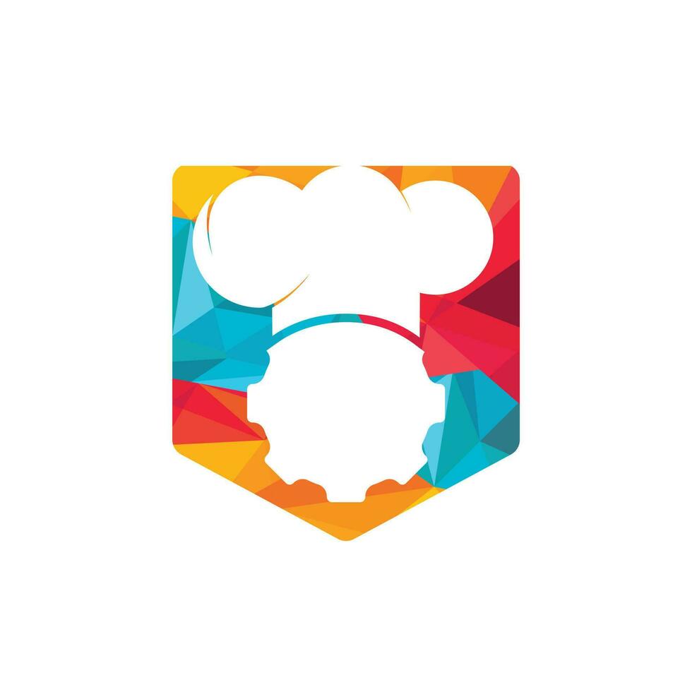 diseño de logotipo de vector de equipo de chef. rueda dentada y diseño de icono de sombrero de chef.