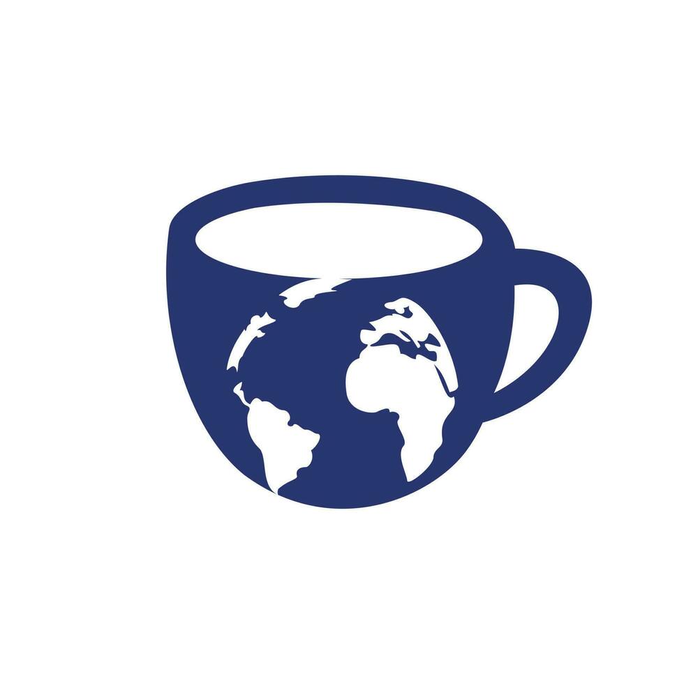 Creative Coffee cup with globe map vector logo design template.