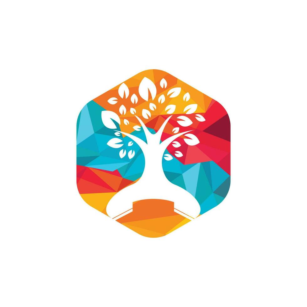 Nature call vector logo design. Handset tree icon design template.