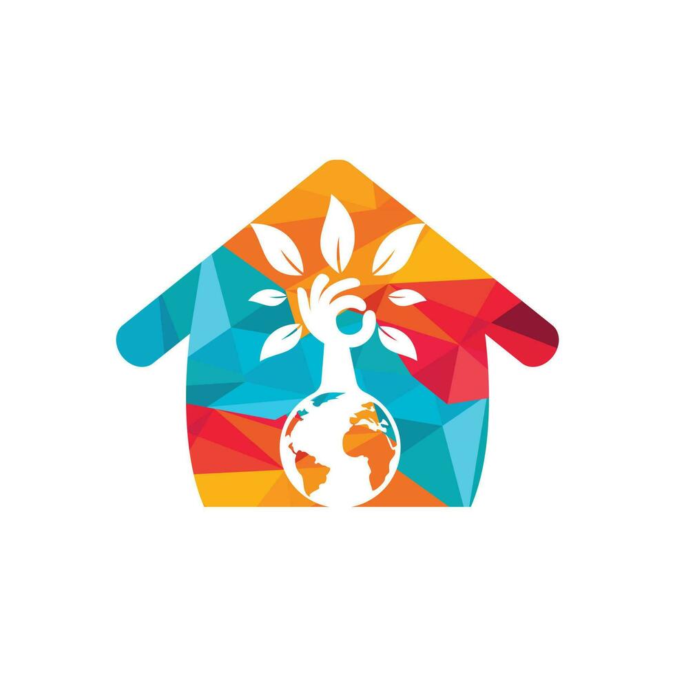 Globe and hand tree vector logo design. Ecology and sustainable concept.