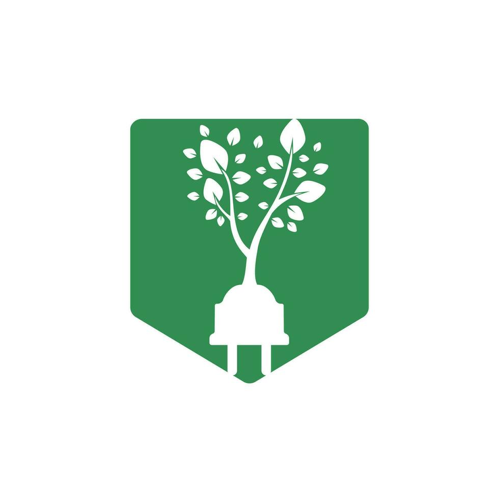 concepto de logotipo de electricidad de energía verde. icono de enchufe eléctrico con árbol. vector