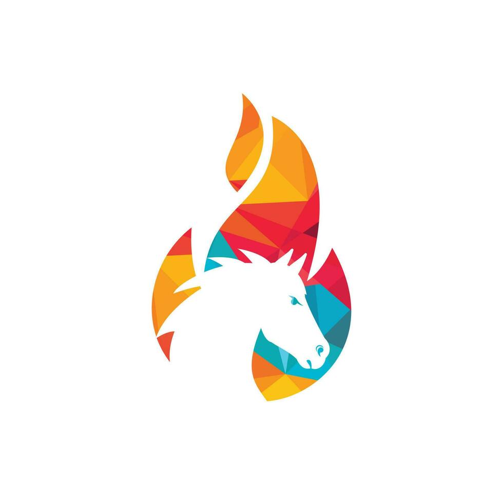 Burning horse in fire flame logo vector design template. Speed, freedom and strength symbol.