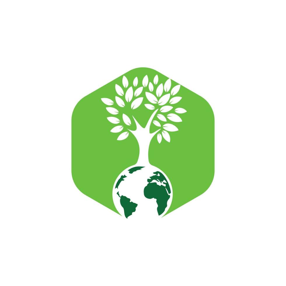 Globe tree vector logo design template. Planet and eco symbol or icon.