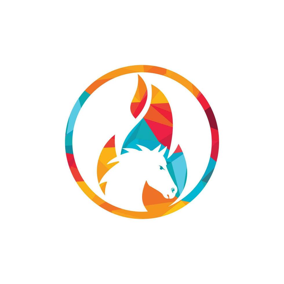 Burning horse in fire flame logo vector design template. Speed, freedom and strength symbol.