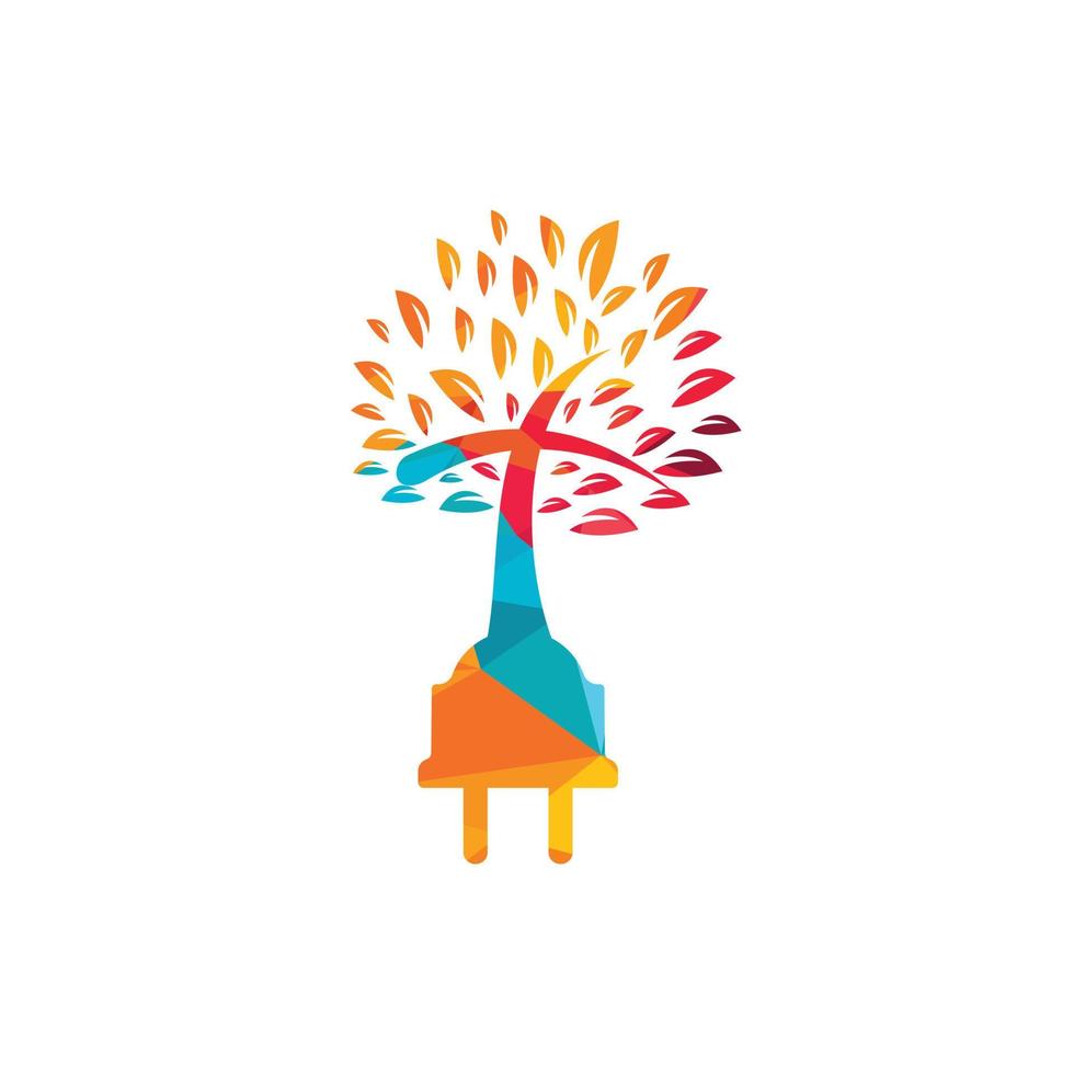 Tech church logo concept. Cord and church tree icon logo design. vector