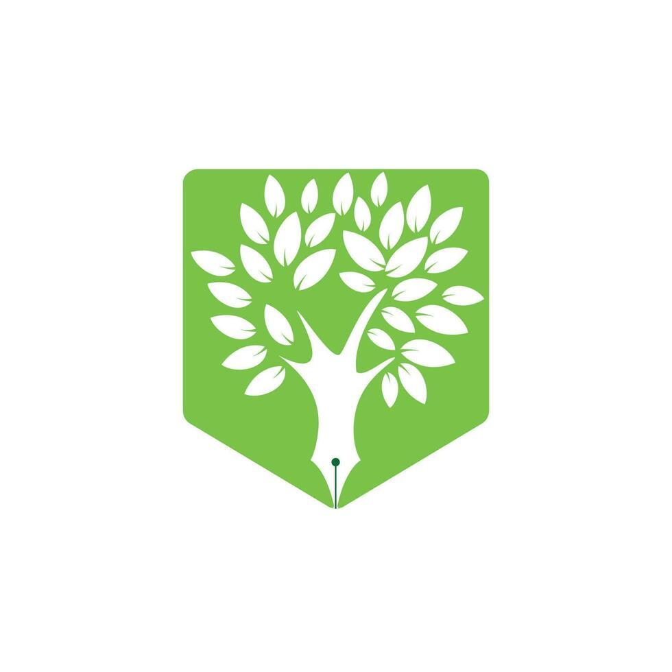Tree pen vector logo design template. Writer and nature logo concept.