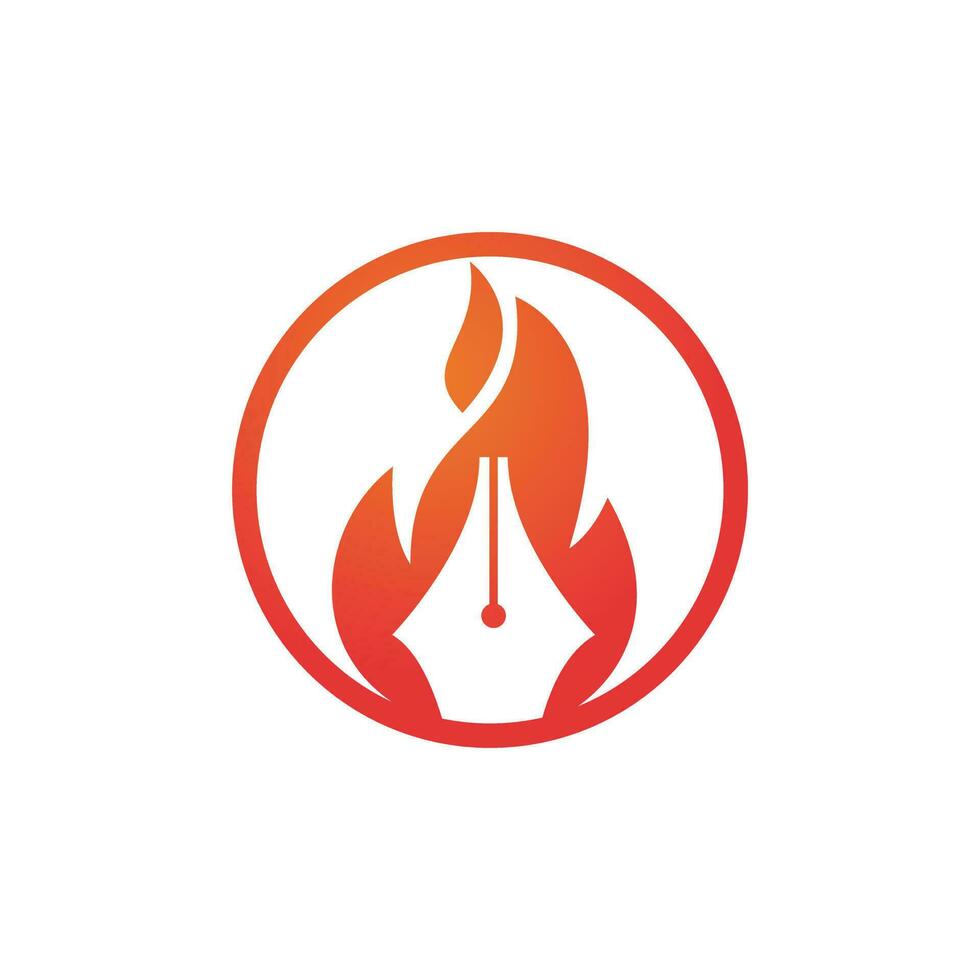 concepto de diseño del logotipo del vector de la pluma de fuego. icono de logotipo de vector de escritor caliente.