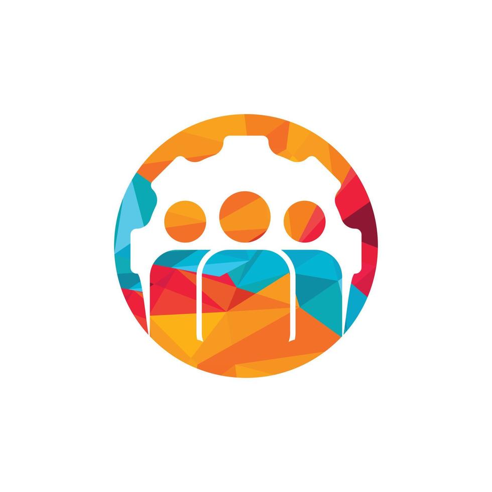Gear and people vector logo design template. People icon logo with gear for your business and company.