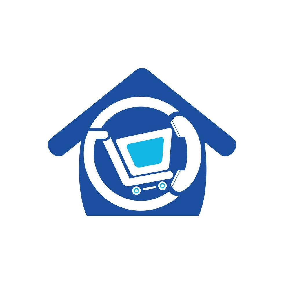 Shopping call vector logo design template illustration. Shopping cart and handset with home icon.