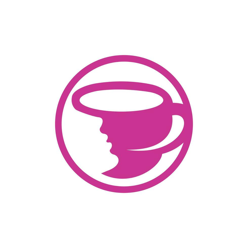 Coffee cup with women face logo vector. Coffee shop logo design. vector