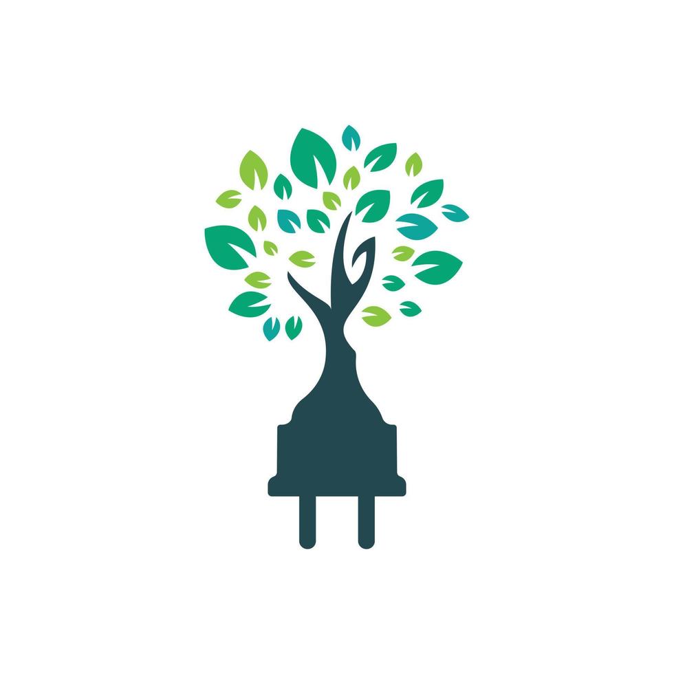 concepto de logotipo de electricidad de energía verde. icono de enchufe eléctrico con árbol. vector