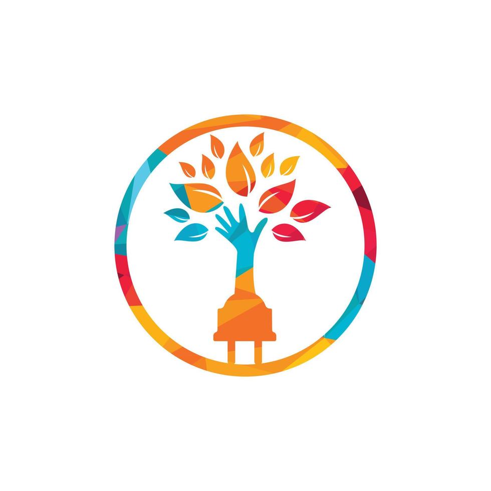 Electric cord and hand tree vector logo design.