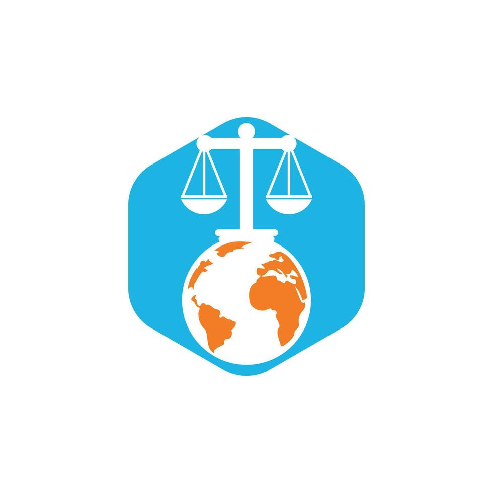 International tribunal and Supreme court logo concept. Scales on globe icon design. vector