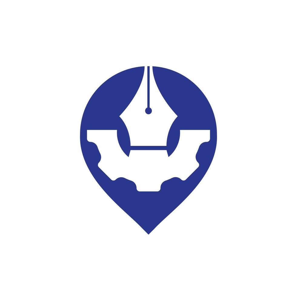 Gear and pen with pinpoint vector logo design. Unique law and industrial logotype design template.