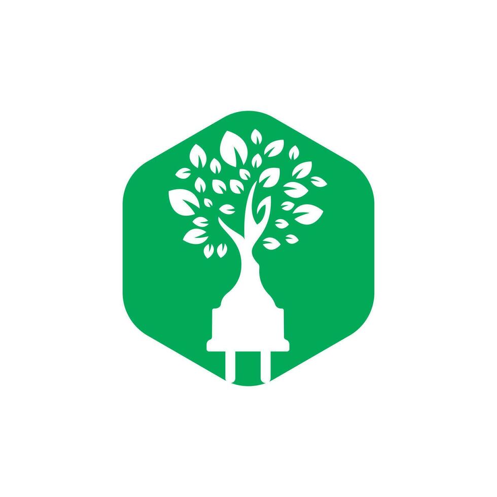 Green energy electricity logo concept. Electric plug icon with tree. vector