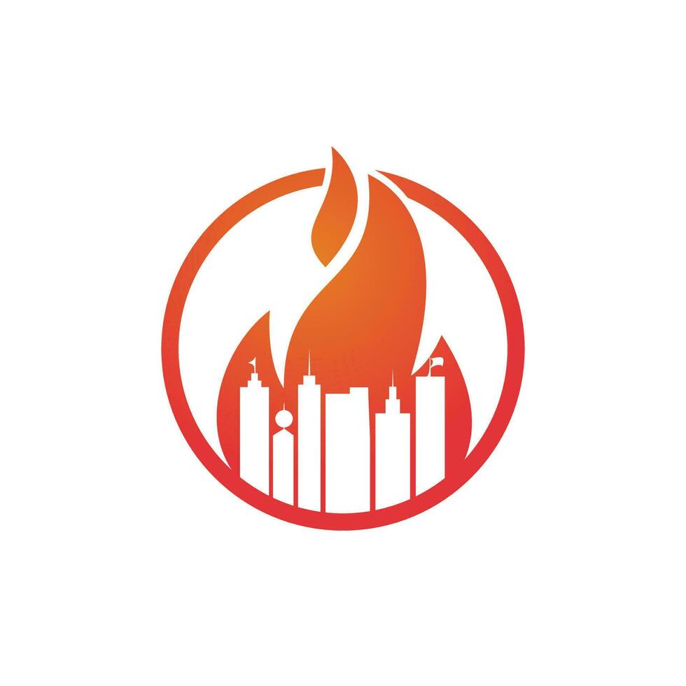 Fire city vector logo design template. Buildings and fire icon design.