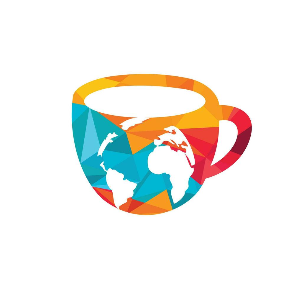 Creative Coffee cup with globe map vector logo design template.