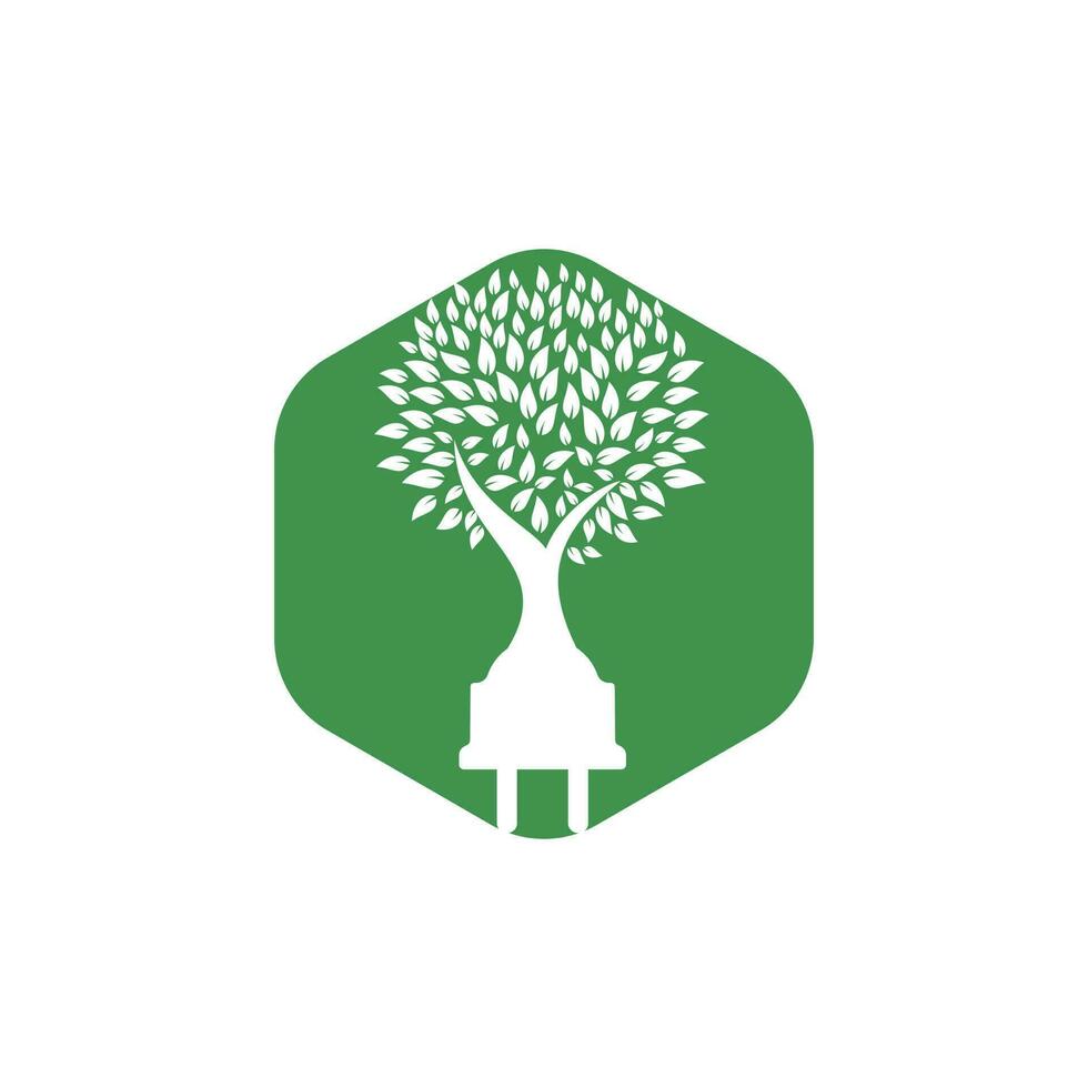 Green energy electricity logo concept. Electric plug icon with tree. vector