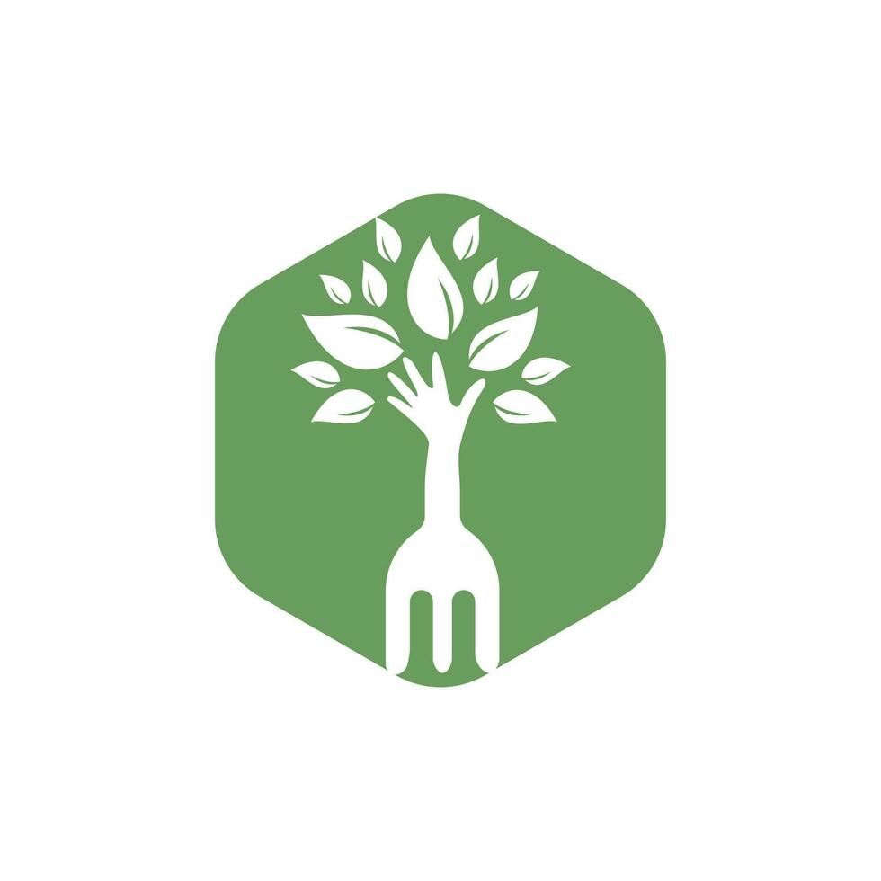 diseño del logotipo del vector del árbol de la mano de la horquilla. concepto de logotipo de restaurante y agricultura.