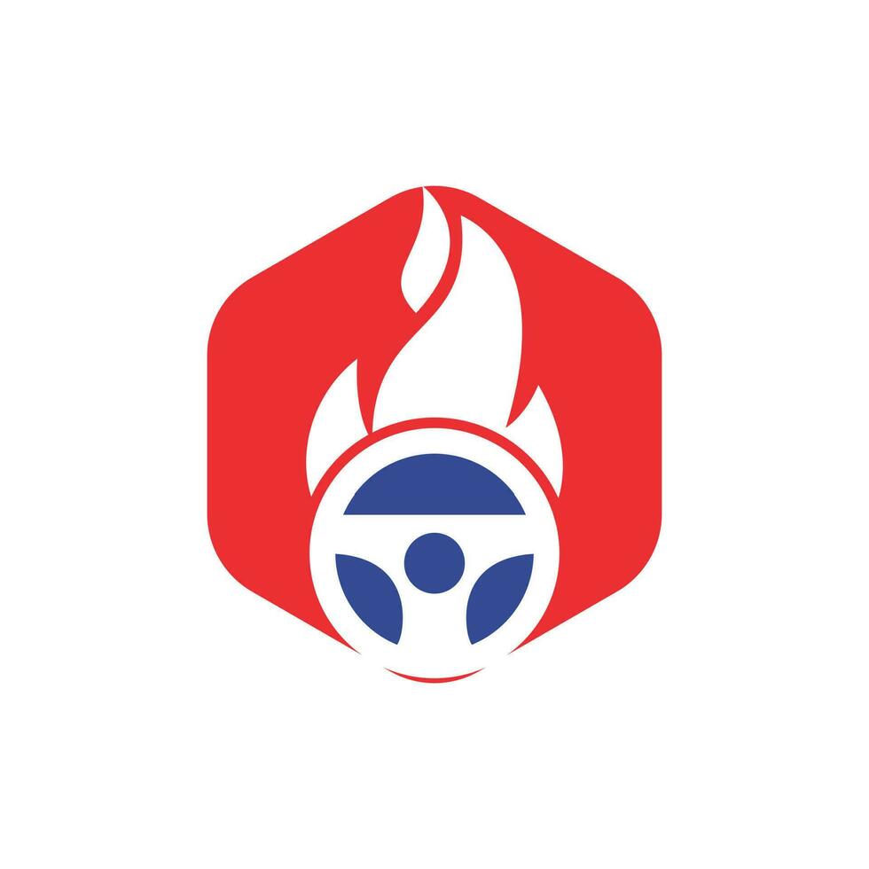 plantilla de diseño de vector de logotipo de controlador caliente. Diseño de ilustración vectorial del icono del logotipo de fuego ardiente del volante del coche.