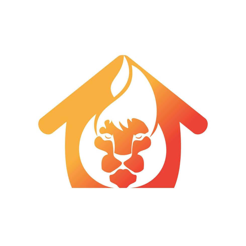 Lion fire vector logo design template. Creative lion flames with home shape logo design concept.