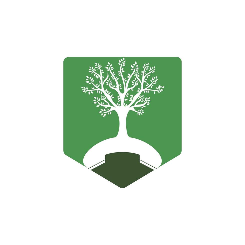 Nature call vector logo design. Handset tree icon design template.