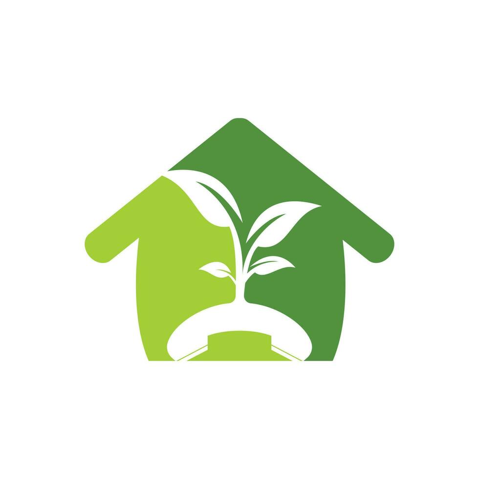 Nature call vector logo design. Handset tree with home icon design template.