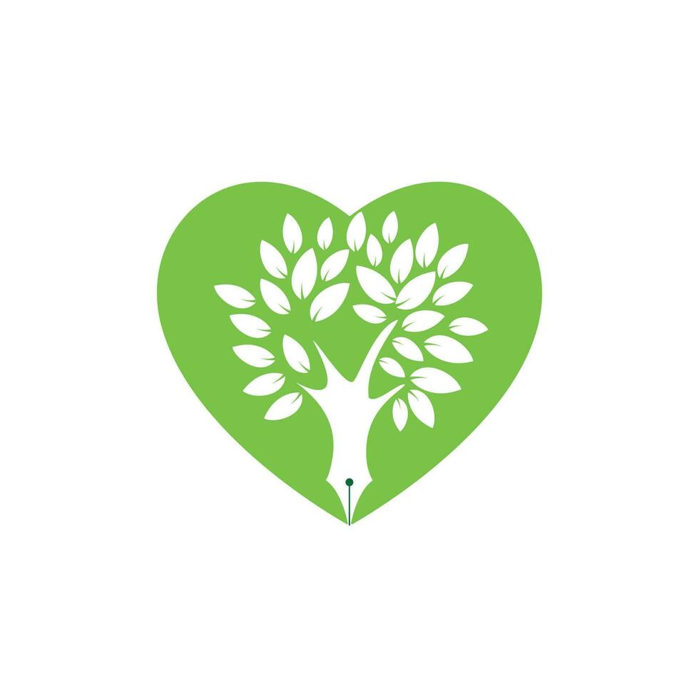 plantilla de diseño de logotipo de vector de pluma de árbol. concepto de logotipo de amor y naturaleza del escritor.