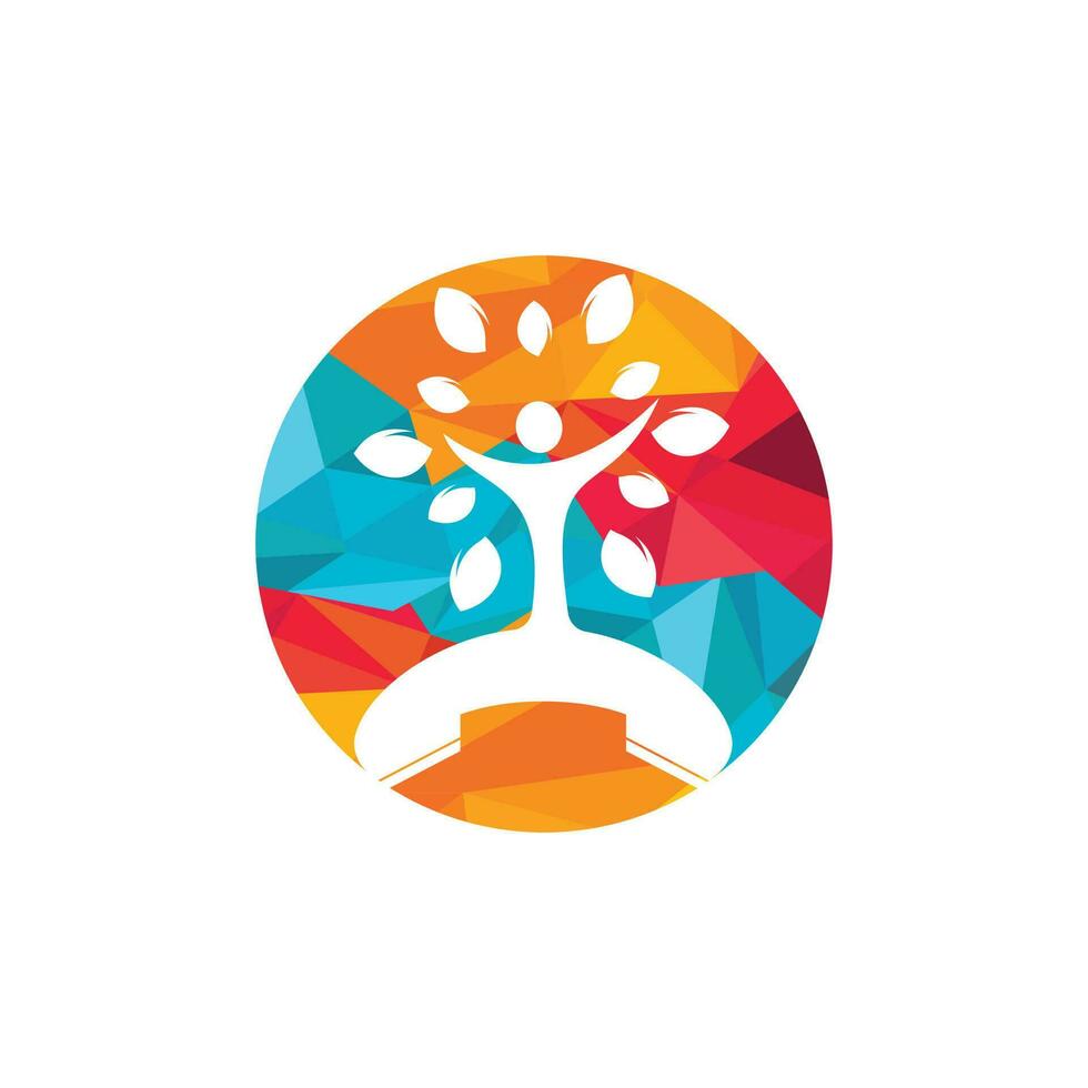 Nature call vector logo design. Handset and human tree icon design template.
