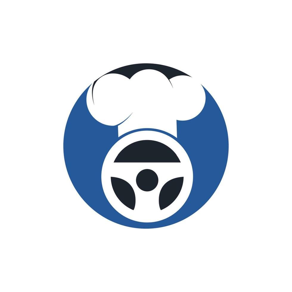 Food delivery catering vector logo design. Steering wheel and chef hat icon.