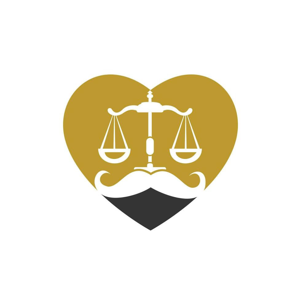 concepto de diseño de logotipo de vector de ley fuerte. escala y bigote con diseño de vector de icono de corazón.