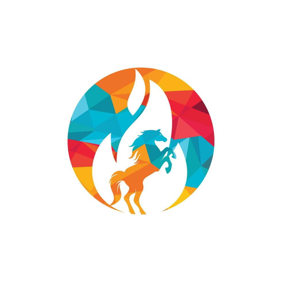 caballo ardiendo en plantilla de diseño de vector de logotipo de llama de fuego. símbolo de velocidad, libertad y fuerza.