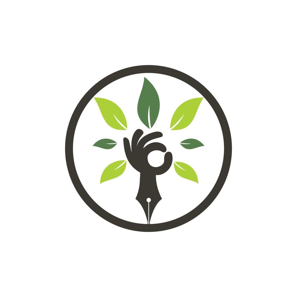 seguro de educación y concepto de logotipo de apoyo. logotipo de icono de pluma y árbol de mano. vector