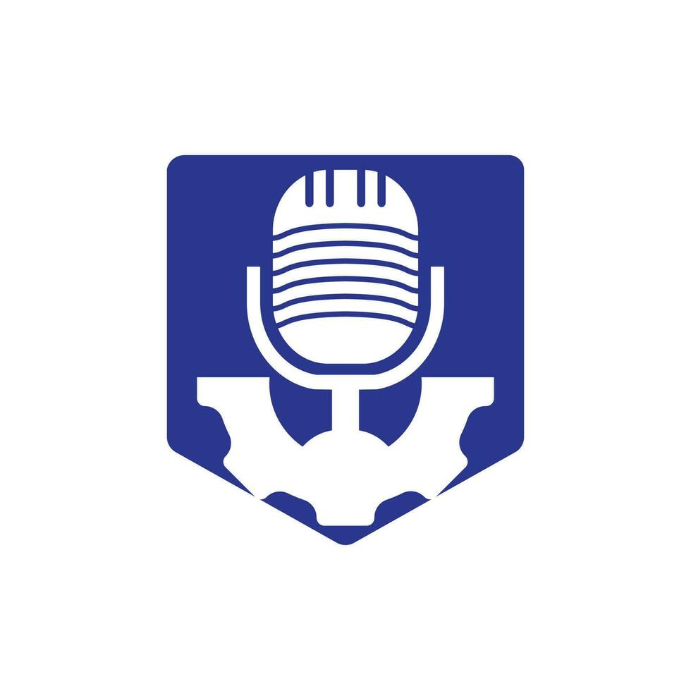 Gear podcast vector logo design template. Cog wheel and mic icon design.