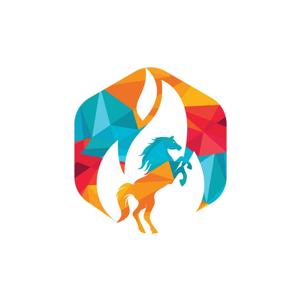 Burning horse in fire flame logo vector design template. Speed, freedom and strength symbol.