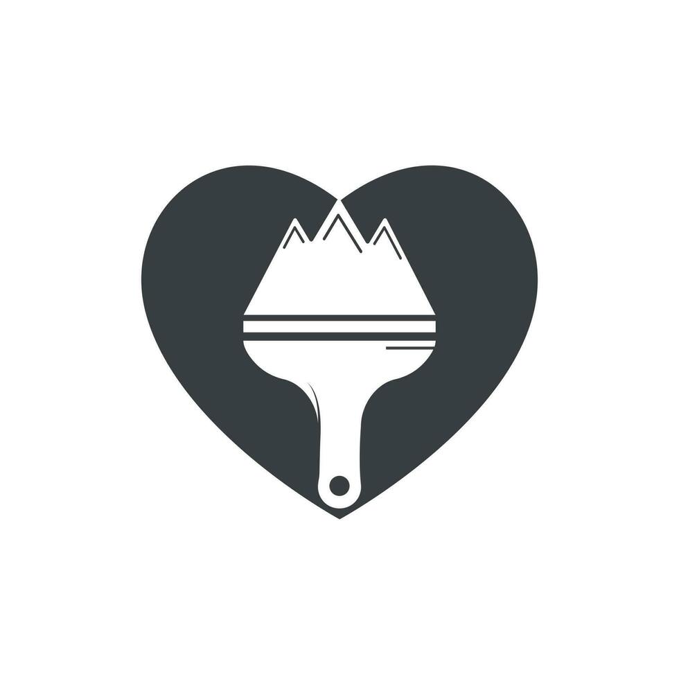 plantilla de diseño de logotipo de vector de pintura de montaña. Pincel de montaña y pintura con diseño de vector de icono de corazón.
