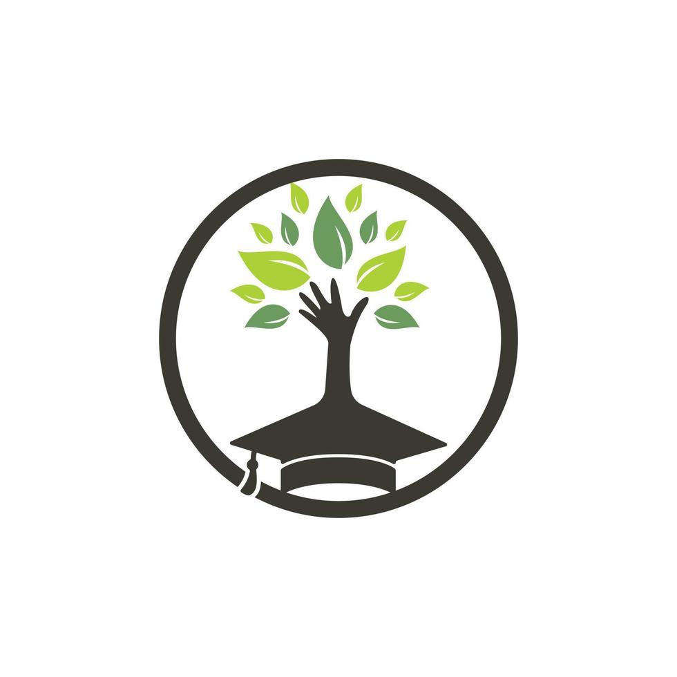 Education insurance and support logo concept. Graduation cap and hand tree icon logo. vector