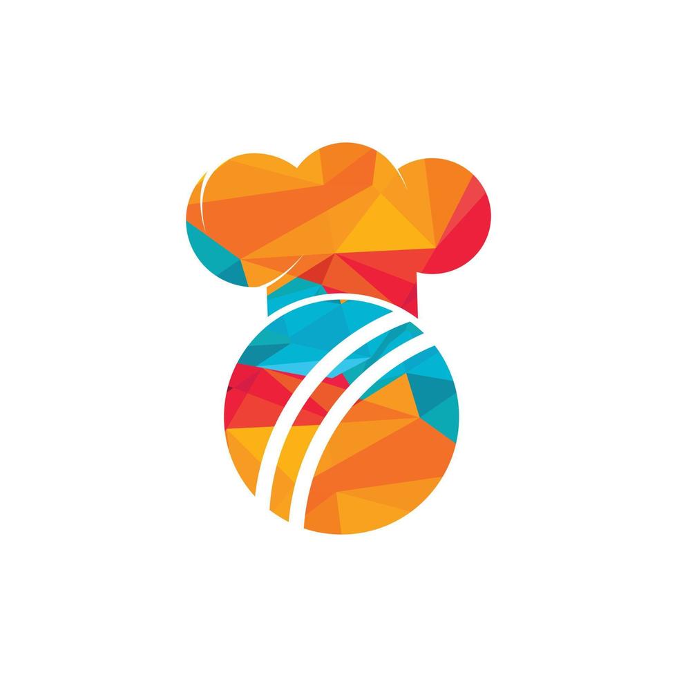 Cricketer chef vector logo design. Cricket ball and chef hat icon design.
