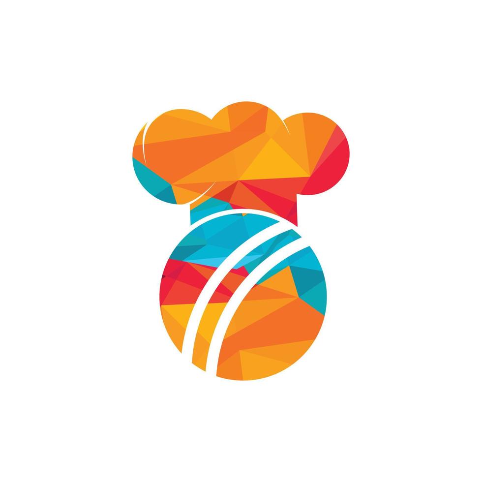 Diseño del logotipo vectorial del chef de críquet. diseño de icono de bola de cricket y sombrero de chef. vector