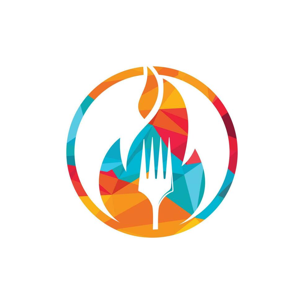 plantilla de diseño de logotipo de vector de fuego de horquilla. comidas picantes y concepto de logo de fiesta de barbacoa.