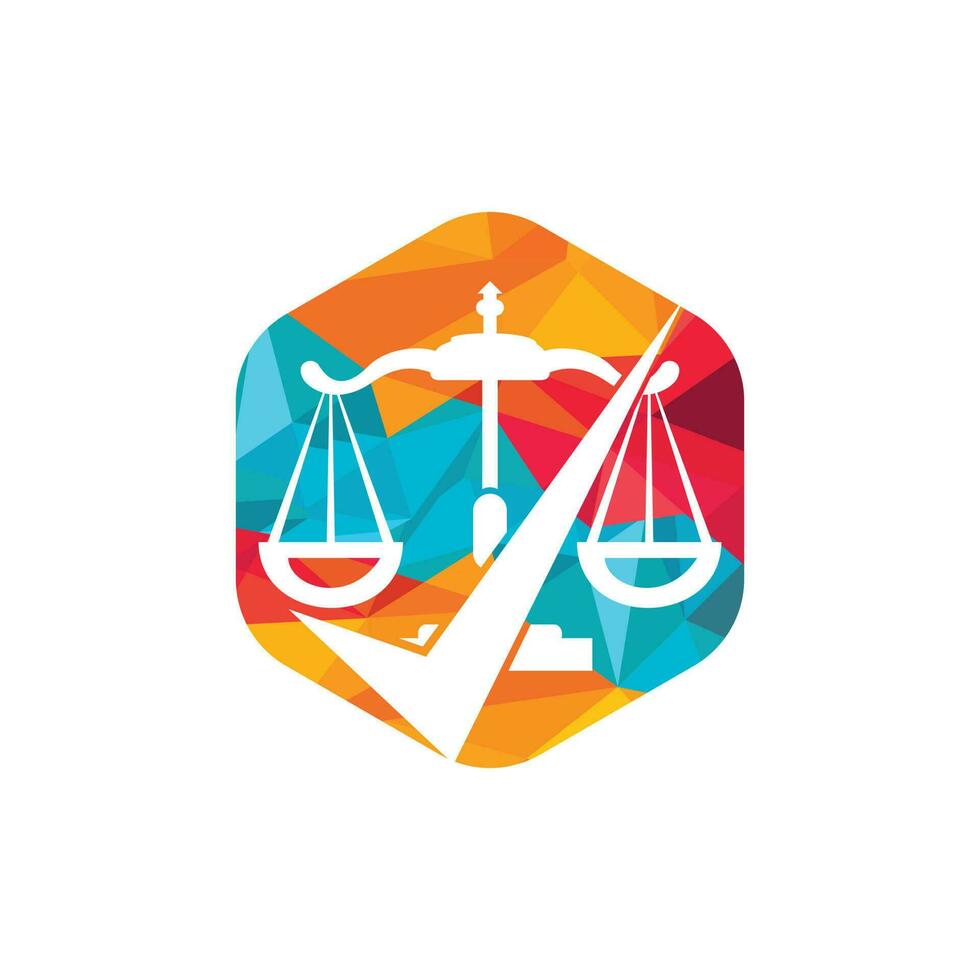 Law firm vector logo design. Law scale with check sign icon vector design.