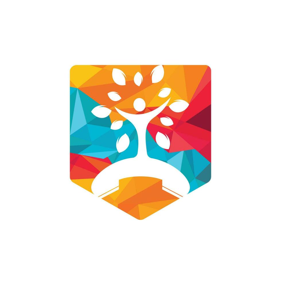 Nature call vector logo design. Handset and human tree icon design template.