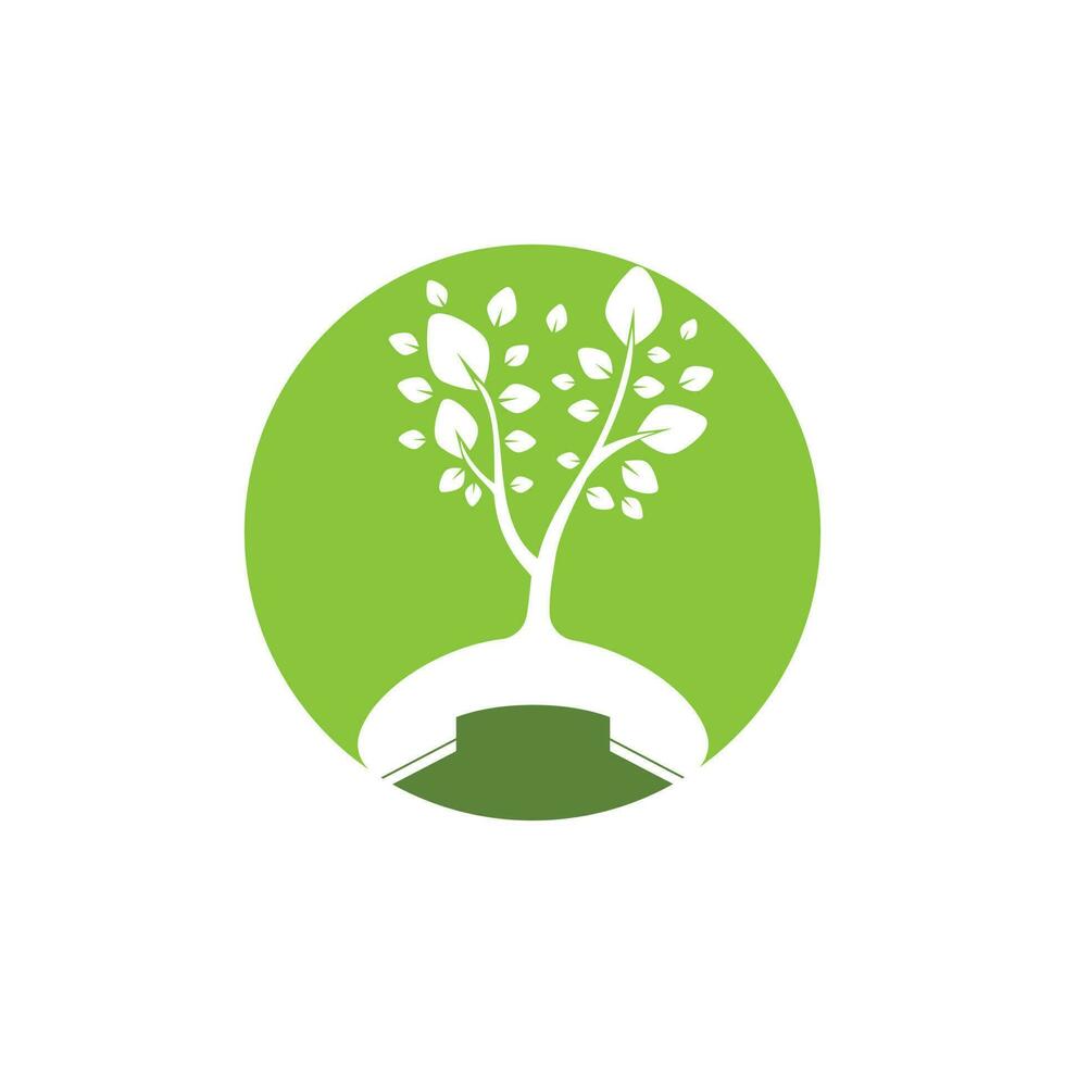 Nature call vector logo design. Handset tree icon design template.