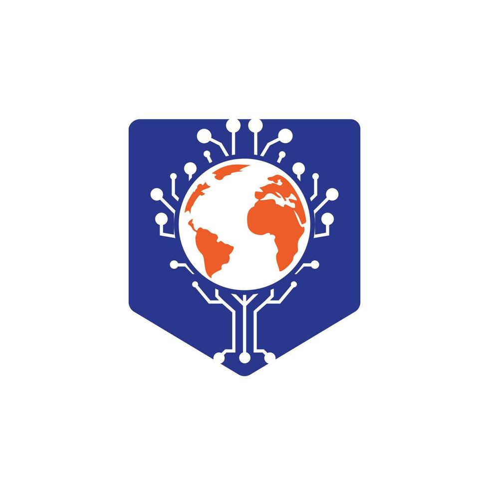 plantilla de diseño de logotipo de vector de tecnología mundial. diseño de iconos de globo y árbol tecnológico.